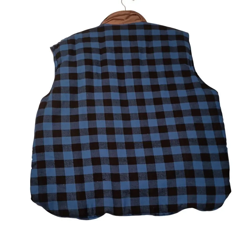 Branded Lion Big Man Reversible Outdoor Work Vest Khaki Blue Buffalo Plaid 2XB